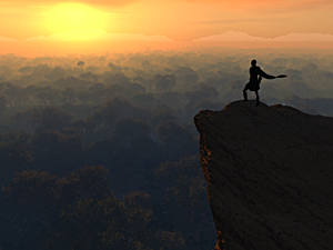 Darth Raze gazes at the horizon and the rising sun