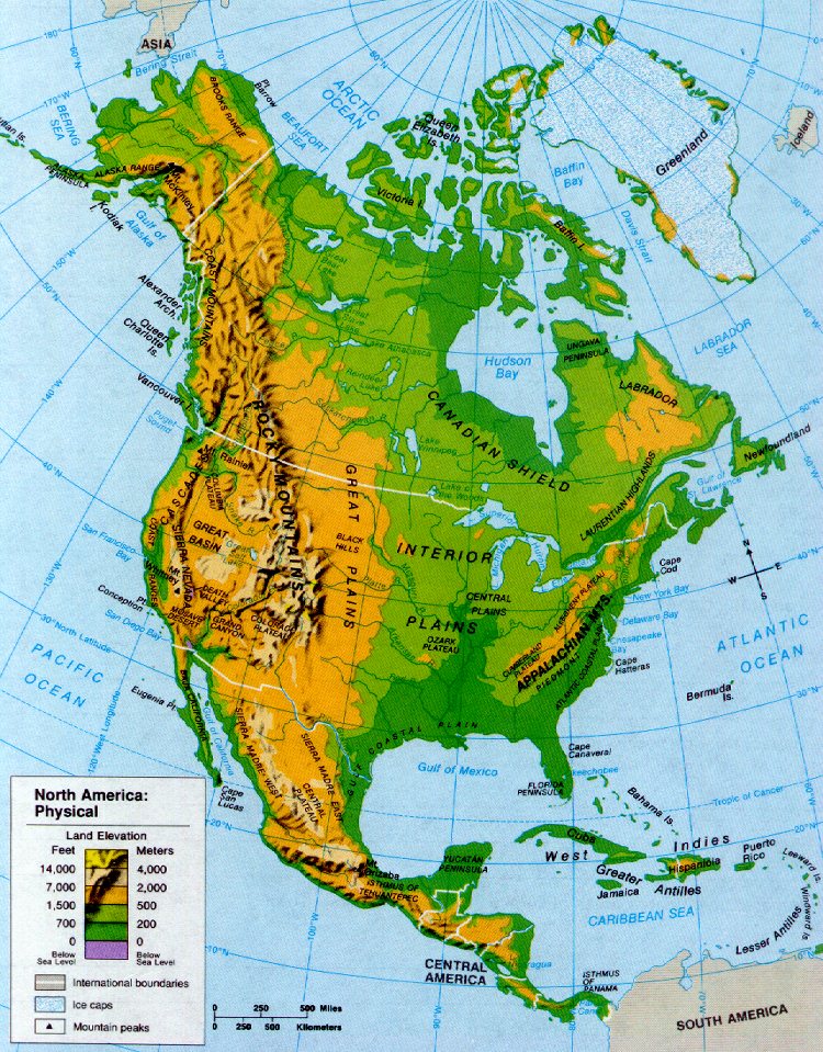 Внутренний сток северной америки. Физ карта Северной Америки. Физическая карта Северной Америки. Кордильеры на физической карте Северной Америки. Кордильеры в атласе Северная Америка.