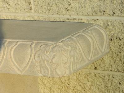 Carved Bench with 'Arrowhead and Feather