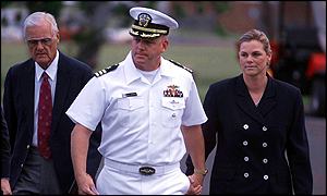 Commander Scott Waddle (centre) with wife and father at Pearl Harbor