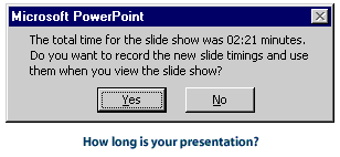 Presentation time dialog box