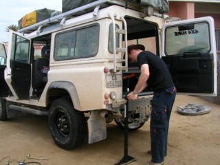 Changing the wheel of a big feckin truck