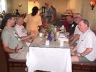 Brian ~ Ginnie ~ Sue-On ~ Bob ~ Hugh ~ Dick ~ Laurence at breakfast