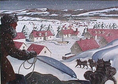 Winter dogsled scene