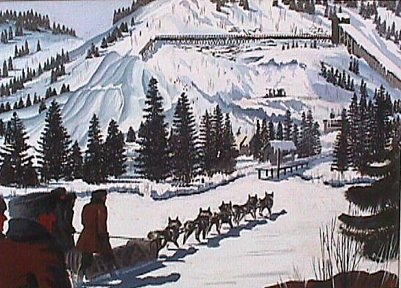 Winter dogsled scene