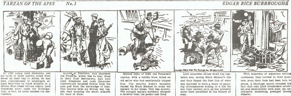 Strip 1 of the Hal Foster Adaptation of Tarzan of the Apes - January 7, 1929