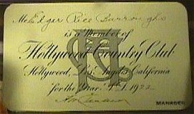 Hollywood Country Club Membership 1922