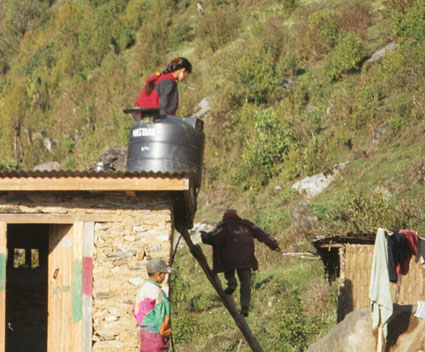 The shower water arrives