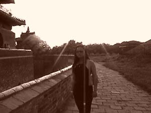 Xiao in front of the North Tomb; a mound to the right