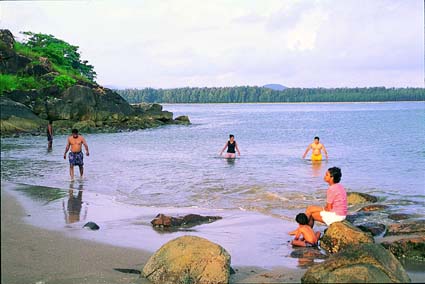 Swimming at the private beach