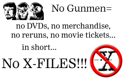 No Gunmen, no DVDs, no merchandise, no reruns, no movie tickets--in short, nNO X-FILES!!!