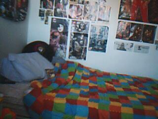 My bed (complete with clown bedspread and Wed 13 CD)