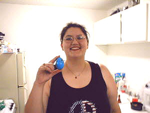 Jennifer with her egg counterpart.