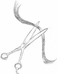 The scissors are real, but the hair isn't.