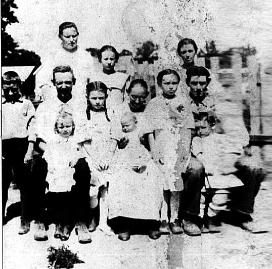 
Standing in the back are: Emma Abbott, Nellie Grant, Mary Jane Adams.  Middle row: Charles Robert Adams - age 8, Logan Sterling Abbott, Fanny Abbott, Flora Jane (Grant) Adams, Hazel Ann Adams- age 11, John Wesley Adams.  Children in the front are Dorothy Abbott, Eleanor Abbott(baby), Logan Don Adams.  Photo taken about June 1923.