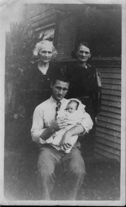 Artha Agnes (Fulkerson) Messinger - age 65; Mattie M. Stanley - age 47 - daughter of Artha; Keith Stanley - age 22 - son of Mattie; Claudette Ann Stanley - age 6 weeks - daughter of Keith; Photo of four generations taken in 1937