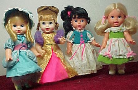 Four of Mattels Small Talk Story Book Dolls.