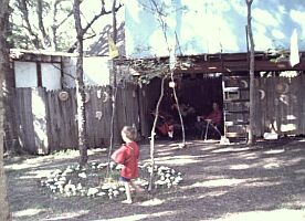 The oldest boy noticed the fairy circles outside the Castaways shoppe and went running toward them.