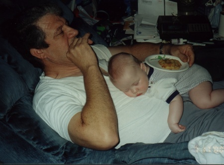 Grandpa using Jay as a table