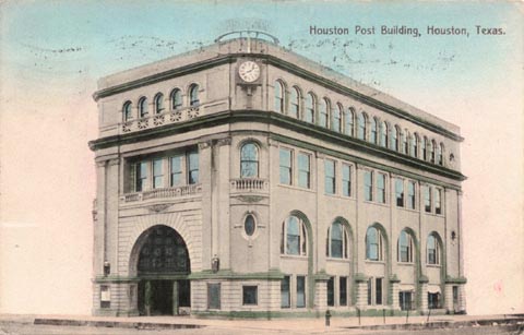 Old postcard with original Houston Post building