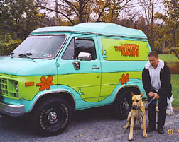 Scoob and I setting up at the Camelot Halloween Party. Notice the ever present slobber rag in my pocket! (Copyright IDGAF 2004)