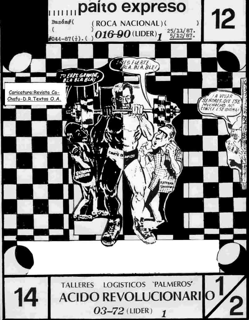 CARICATURA REVISTA CACHAFU SOBRE EL COMITE OLIM,PICO DOMINICANO (COD).NI IZQUIERDA NI DERECHA MANCA ....ILUSTRACION:TALLERES LOGISTICOS PLMEROS