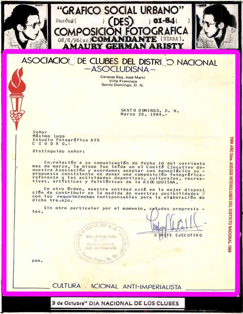 CARTA DE RESPUESTA ASOCLUDISNA A ESTUDIO ARTE FOTOGRAFICO ESPECIALIZADO-A1984