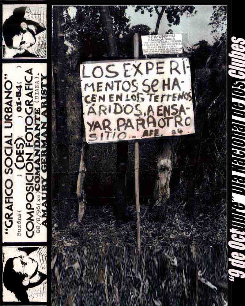 BLANCO Y NEGRO ORIGINAL PANCARTA AFE "LOS EXPERIMENTOS SE HACEN EN LOS TERRENOS ARIDOS...A ENSAYAR PARA OTRO SITIO"