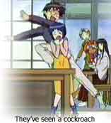 Keitaro and Shinobu sees a cockroach