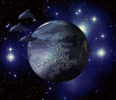 dolphins in sky with moon