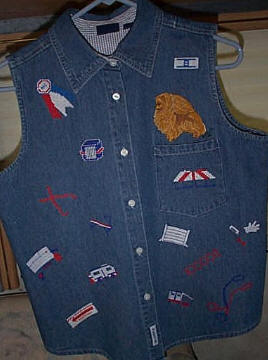 Blue sleeveless shirt with Orange Pom