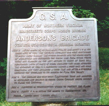Marker for Anderson's Brigade at Gettysburg