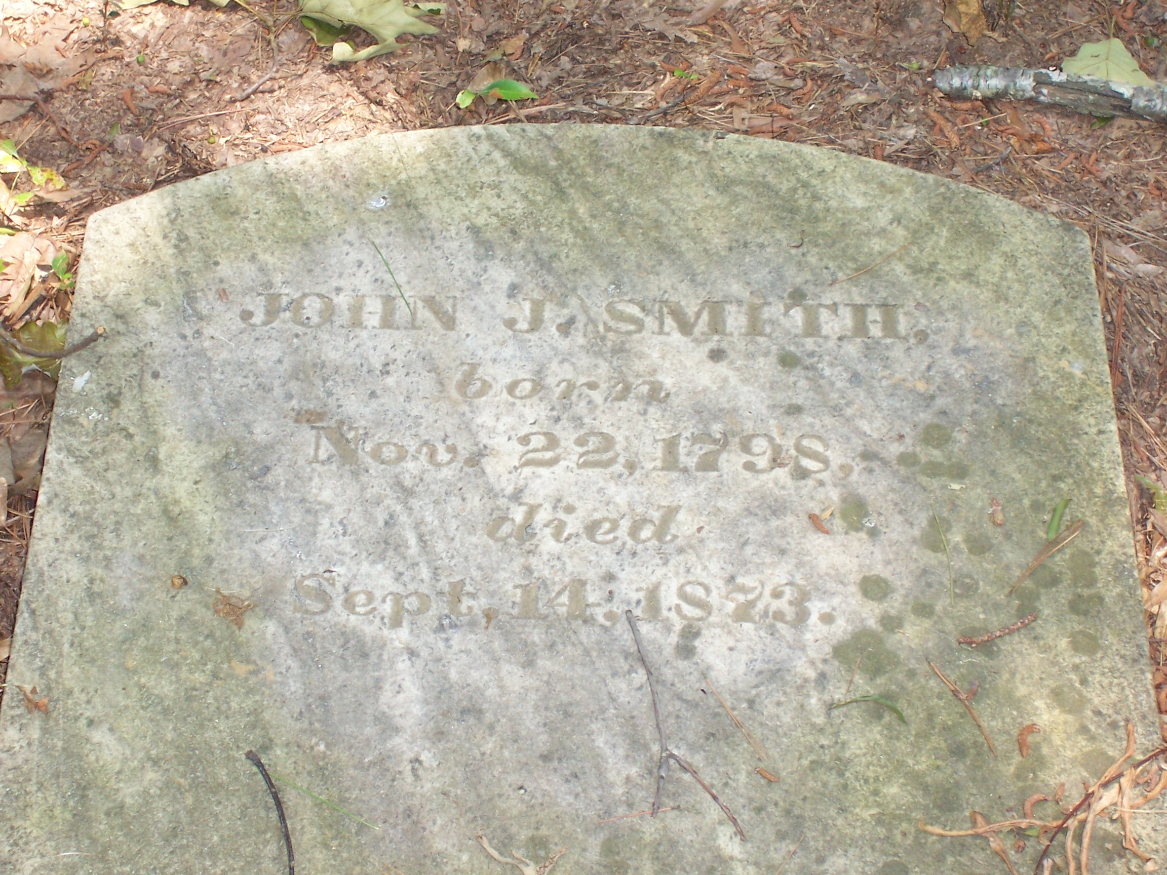 Headstone of John J. Smith, our Great Great Great Grandfather, buried in the family cemetery near his last house in Cartersville, Bartow County, Georgia