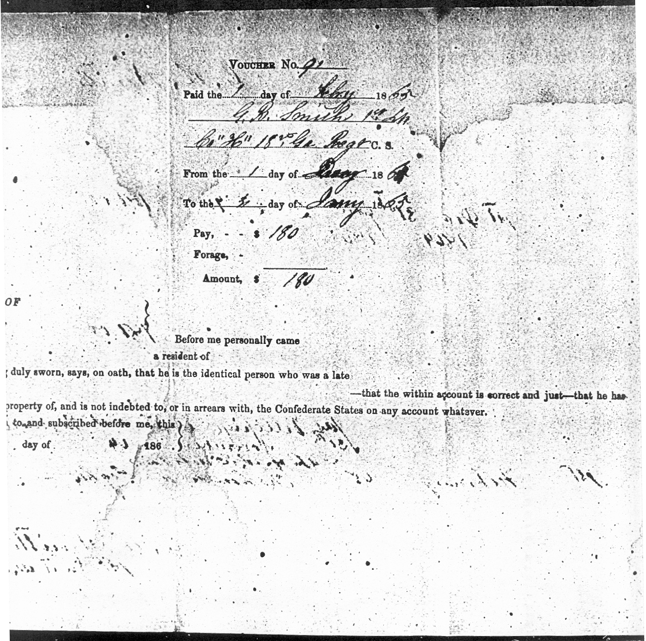 Officer's Pay Account Voucher, dated February 1st, 1865, Reverse Side.