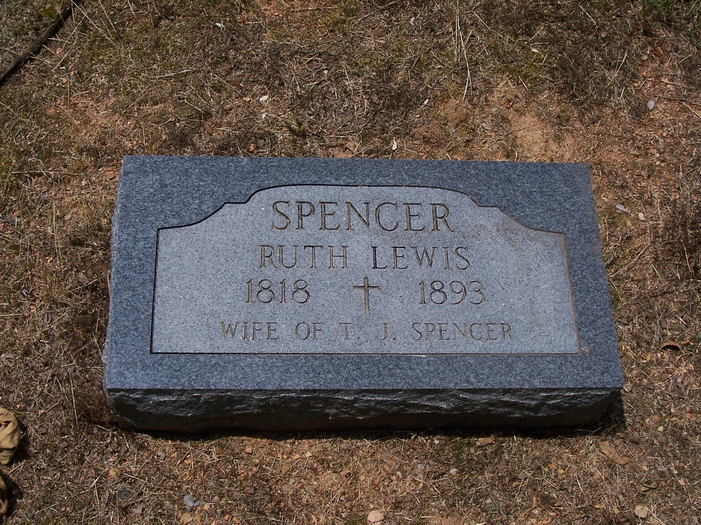 Headstone of Ruth Lewis Spencer, our Great Great Great Grandmother, buried near her husband Thomas Spencer in the Bethlehem Baptist Church of Sonoraville, Gordon County, Georgia