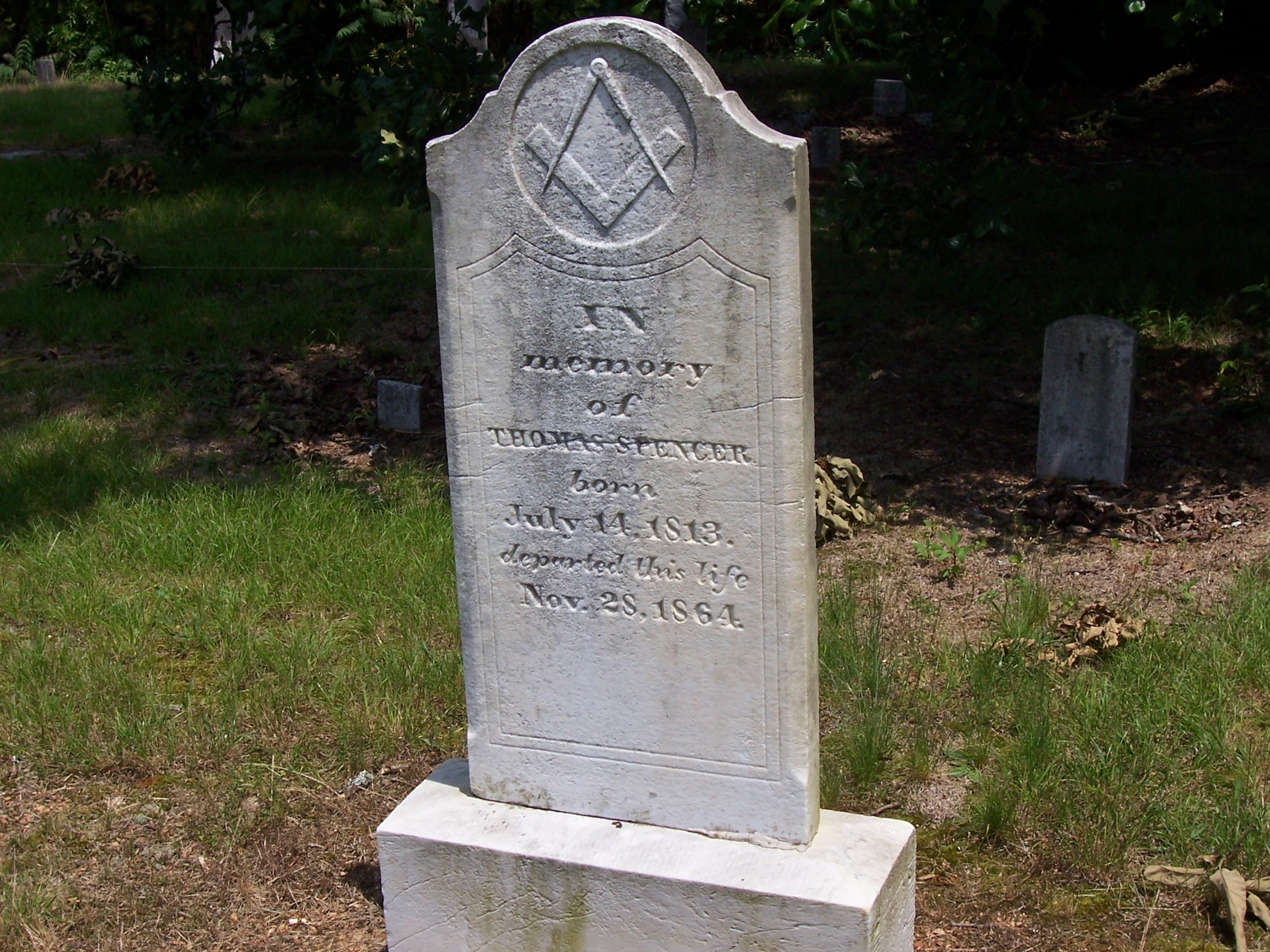 Headstone of Thomas J. Spencer, our Great Great Great Grandfather, father of Fannie Spencer Smith, in the cemetery at the Bethlehem Baptist Church in Sonoraville, Gordon County, 
Georgia