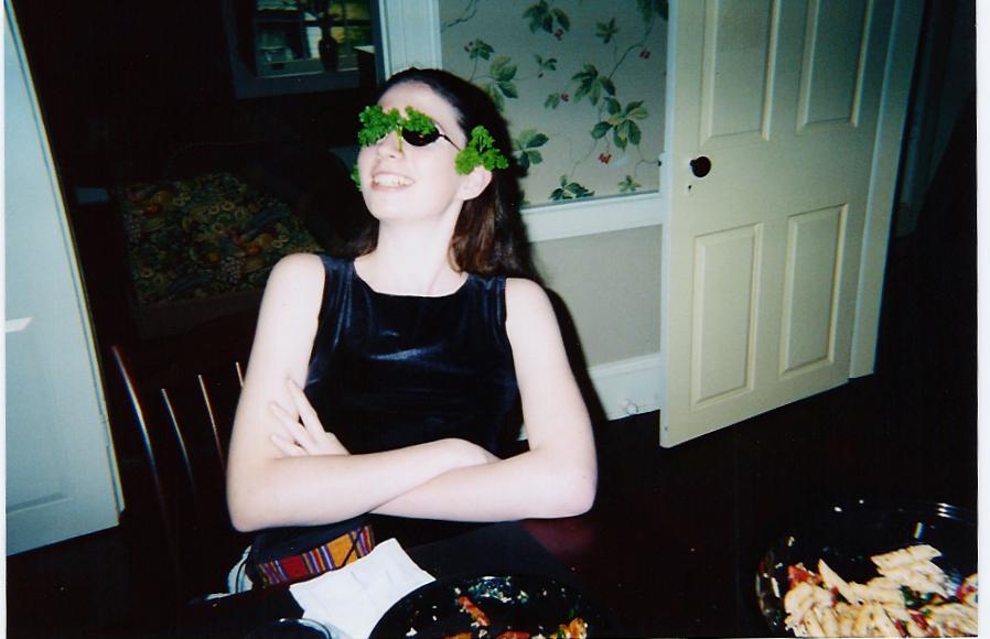 Katie acting ~pabo~ at one of our quartet jobs Spring 2002