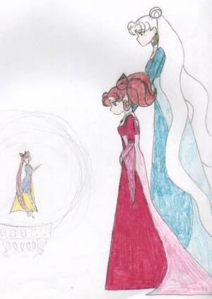 A really pretty pic of the Moon Princeses.  An older Rini gives a message to younger Rini about the future.  Also I gave them different dresses.