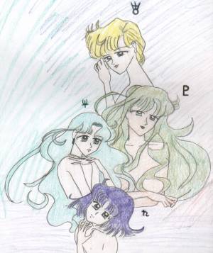 A nicely drawn picture of the outer senshi from Naoko's Original.
