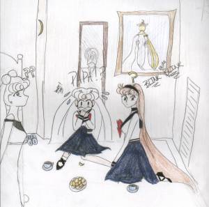 One of my favorite picture of Nanya and Yasmine.  Nanya is the flaky one w/white hair and Yasmine the calm one w/brown hair.