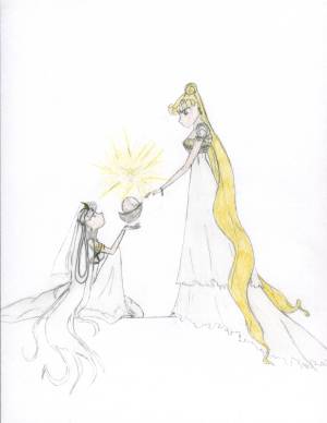 This is a picture of best friends (White and Moon) combining their energy to make the small silver bird named Gina (Japanese for silver).