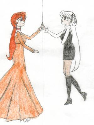 A sweet picture of friends being reunited threw a mirror. Midori and Miyoko(sailor sun)