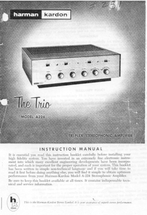 Manual for Harman Kardon A224 Stereophonic Amplifier.