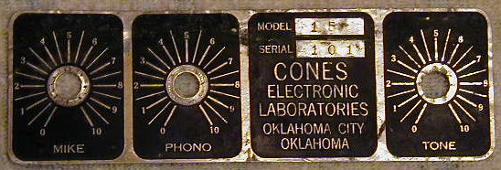 Cones Model 15 PA Amplifier escutcheon plate.