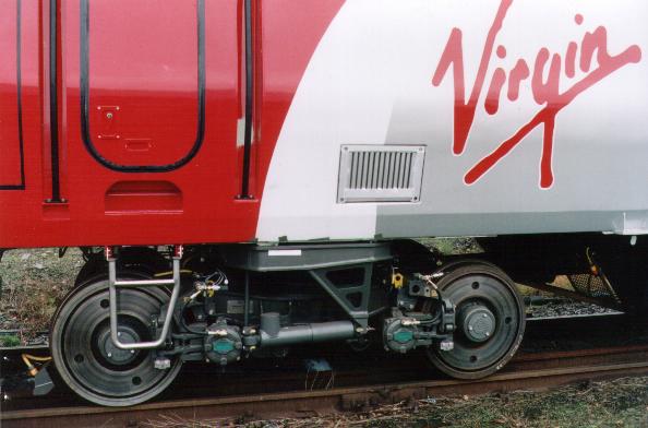 A close up of the unusual bogies used on the Voyagers.  The example here is on 220002