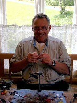 Otto at his fly tying bench.