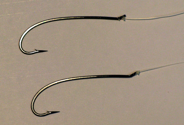 Tying up-eyed hooks to the tippet.