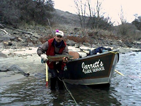 Joe Roope of Castaway Fly shop in Couer d'Alene Idaho with a beautiful wild steelhead he took on the clearwater with an Articulated Leech pattern. Joe was fishing with  Jeff Jarrett of Jarrett's Guide Service,  Orofino, Idaho.