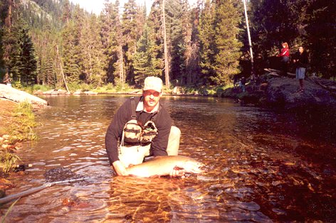 Idaho fly fisherman Tim Oneal about to release a Spring Chinook taken with a Clark Lucas Silver and Black Spey on the South Fork Salmon River.