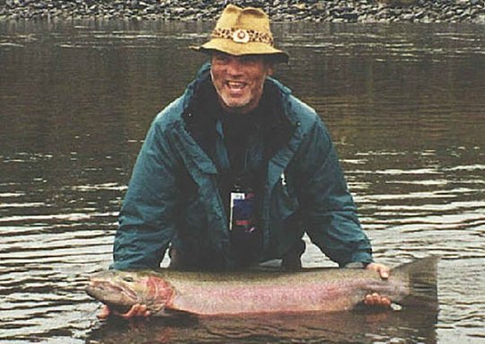 Bram Rekoert with a huge steelhead, caught on Sept 24 in the Kispiox River, British Columbia.